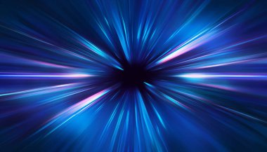 Yüksek hızda. Yüksek teknoloji. Soyut teknoloji arka plan kavramı. Koyu mavi arkaplanda hız ve hareket bulanıklığı.
