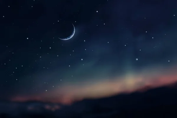 Sky Natt Stjärnor Och Måne Islamisk Natt Skymning — Stockfoto