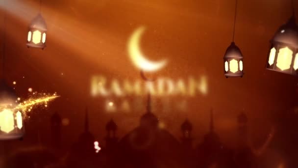 Ramadan Kareem Lettering Con Lanterne Luna Animazione Packshot — Video Stock