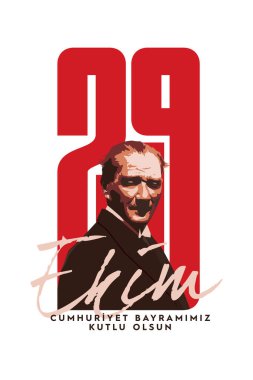 29 ekim Cumhuriyet Bayrami kutlu olsun. Çeviri: 29 Ekim, Türkiye'nin Cumhuriyet Bayramı. Tipografi vektör tasarımı