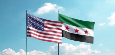 Yeni Suriye bayrağı ve Amerika Birleşik Devletleri bayrağı gökyüzünde dalgalanıyor