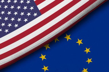 ABD ve Avrupa. ABD bayrağı ve Avrupa bayrağı, kriz, gerginlik, anlaşmazlık