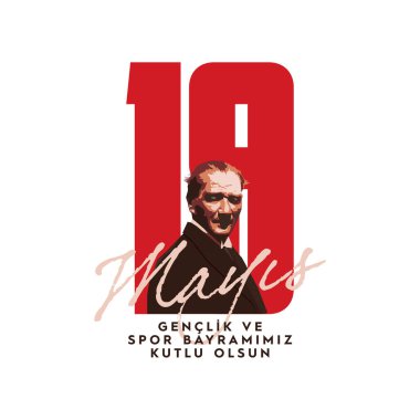 19 mays Atatrk 'Anma, Genlik ve Spor Bayram, çeviri: 19 Mayıs Atatürk, Gençlik ve Spor Günü, Türk bayramının grafik tasarımı, vektör logosu.