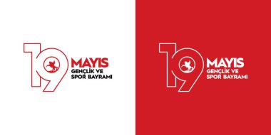 19 mayis Atatürk 'ü Anma, Genclik ve Spor Bayrami, çeviri: 19 Mayıs Atatürk, Gençlik ve Spor Günü, Türk bayramının grafik tasarımı, vektör logosu.