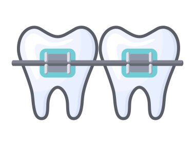 Diş tellerinde, düz tarzda, beyaz arkaplanda izole edilmiş renk simgesi. Stomatoloji, diş tedavisi, diş sağlığı kliniklerinin tipografisi