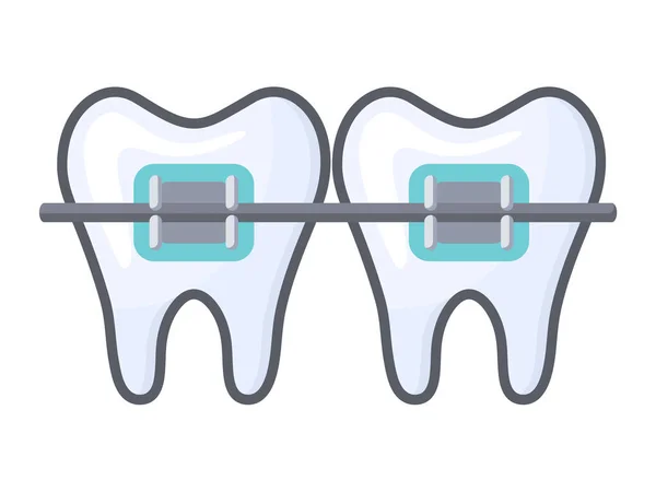歯をブレースで フラットスタイルで 白い背景に隔離された色のアイコン 歯科学 歯科治療 歯科クリニックのタイポグラフィのイラストのトピック — ストックベクタ