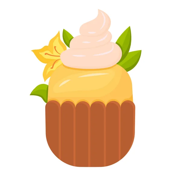 Vector Vanilje Cupcake Med Glasur Dekoreret Med Fløde Vanilje Blomst – Stock-vektor