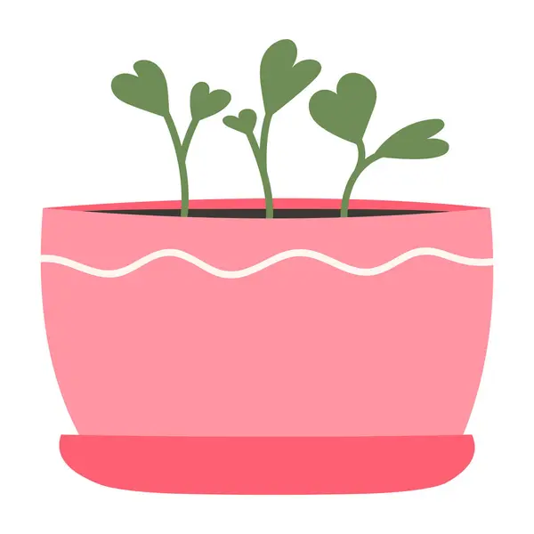 ベクトル漫画の花 フラットスタイルの鍋に発芽した植物 白い背景に隔離されたカラフルな鍋の芽の花の植物 — ストックベクタ