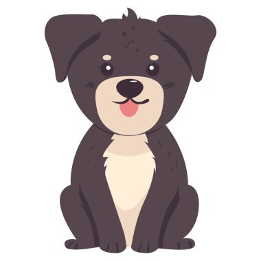 Çizgi film tarzında gülümseyen sevimli bir köpek. Beyaz bir arka planda izole edilmiş komik, mutlu bir köpek. Çıkartmalar, çizgi romanlar, baskılar için illüstrasyon tasarımı.