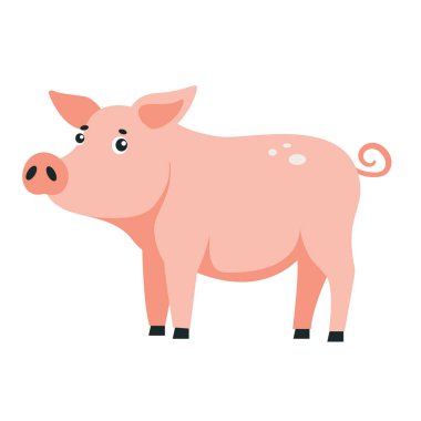 Beyaz arka planda izole edilmiş pembe domuz ya da domuz yavrusu. Tatlı bir domuz, çiftlik hayvanı ya da evcil hayvanın vektör çizimi. Renkli çocuklar vektör çizimi, el çizimi modern düz stil.