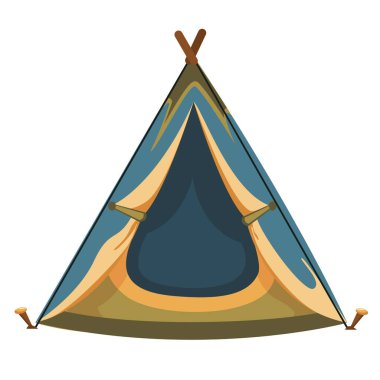 Beyaz arkaplanda izole edilmiş düz bir çadır. Kamp ve seyahat, yaz tatili ve açık hava eğlencesi. Boş zaman ve açık hava eğlencesi. Dağlarda eğlence ve eğlence.