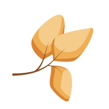 Düz vektör tarzında üç sarı yapraklı dal beyaz arkaplanda izole edilmiş. Tipografi ya da baskı tasarımı için, modayı ve gölgeleri ayarlar.