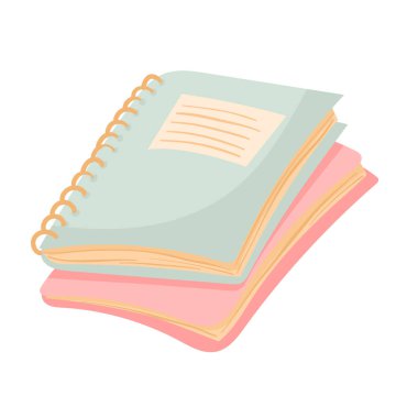 Not defterleri, planlamacılar, notlar ve kayıtlar için organizatörler, beyaz bir arkaplanda izole okul malzemeleri. Okul malzemeleri, defterler düz stil..