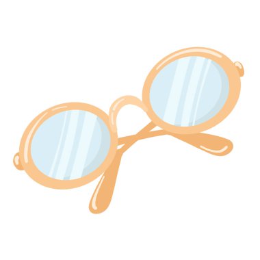 Çizgi film tarzında gözlük simgesi. Düz yuvarlak pastel gözlükler görüş için. Vektör illüstrasyonu beyazda izole edildi.