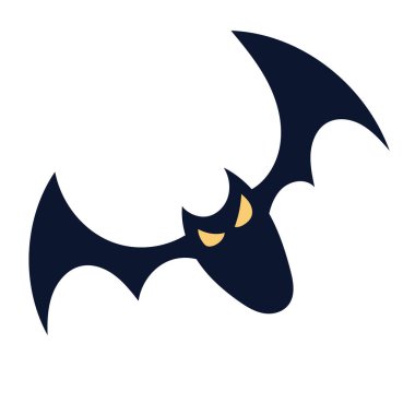 Düz vektör tarzında uçan yarasa, beyaza izole edilmiş. Çizgi film tarzında gece yaşayan vahşi bir hayvanın çizimi. Cadılar Bayramı tüyler ürpertici, modern vektör çizimi.