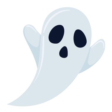 Düz vektör biçiminde hayaleti havaya kaldıran bir Cadılar Bayramı 'nın temsilcisi. Cadılar Bayramı partisi konsepti. Dekorasyon, tebrik kartı, poster, afiş ve logo için mistik tasarımlar. Ürkütücü çizgi film elemanları.