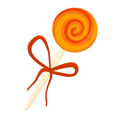 Cadılar Bayramı için vektör çizgili lolipop. Beyaz arka planda izole edilmiş bir çubukta şeker. Parti tatlısı