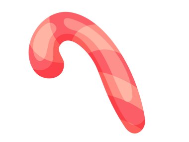 Düz şekilli pembe karamelli şekerin vektör çizimi. Pembe ve beyaz çizgili çubuk, şekerler.