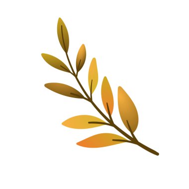 Beyaz arka planda sarı yapraklı dal. Çizgi film düz bir şekilde elle çizilmiş vektör çizimi. Projen için mükemmel, kartlar, davetiyeler, baskı, dekorasyonlar.