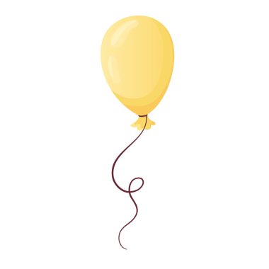 Sarı sıcak hava balonu, düz vektör tarzında, beyaz arka planda izole edilmiş. Mutlu yıllar ve diğer özel günler için balon. Toplar şeklinde tatil süslemeleri.