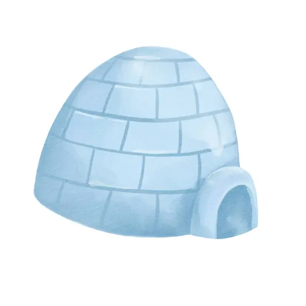 stock image Watercolor illustration of an igloo isolated on a white background. Hand painted blue ice igloo. Snow house at the North Pole. A snow hut built from snow and ice. Traditional Inuit house. Clipart.