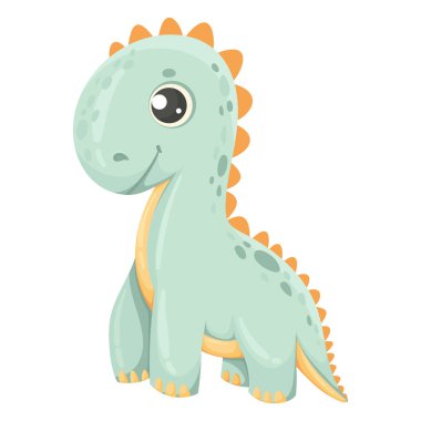 Beyaz arka planda izole edilmiş şirin turkuaz bebek dino. Dinozor hayvanları kavramı. Dinozorların temasında düz vektör çizimi. karikatür hayvanları.