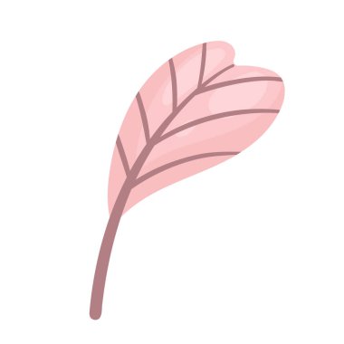Beyaz arkaplanda izole edilmiş basit vektör yaprağı. Bilinmeyen bir bitkinin pembe kalp şeklindeki yaprağı. Tabela desenler, pankartlar ve pankartlar tasarlamak için uygundur. Tasarım ögesi