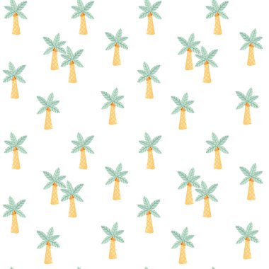 Beyaz arka planda karikatür palmiye ağacı izole edilmiş vektör pürüzsüz tekrar deseni. Tekstil, giysi, duvar kağıdı ya da kartlar için palmiye ağacı deseni. Yaz, plaj baskısı