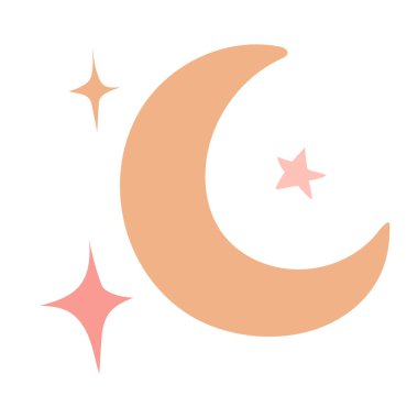 El çizimi ay ve beyaz arka planda izole edilmiş yıldızlar. Düz dizayn. Ay ve yıldız simgesi beyaz arkaplanda izole edildi. Web sitenizin tasarımı için gecenin sembolü, logo. Düz dizayn. doldurulmuş siyah sembol.