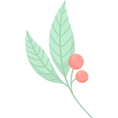 Beyaz arka planda izole edilmiş kırmızı yabani böğürtlen filizi. Yaban mersini, böğürtlen, yaban mersini dalının düz çizimi