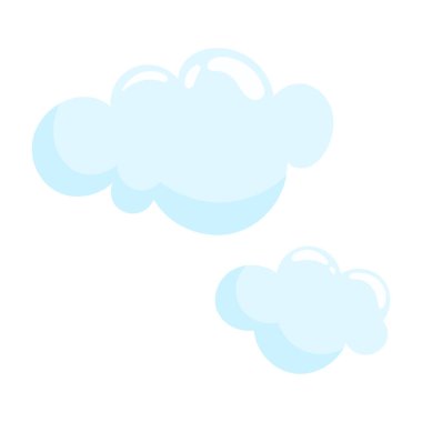 Beyaz arka planda izole edilmiş iki vektör bulutu tasviri. Çizgi film tarzında parmak izi ve kartlar için bulutlar.