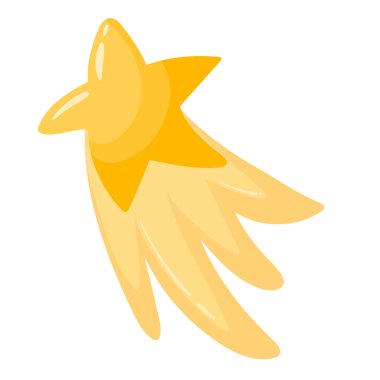 Kayan sarı yıldız ikonu. Beyaz arkaplanda izole edilmiş bir karalama yıldızının görüntüsüne tırman. Çizgi film yıldızı eli çizilmiş