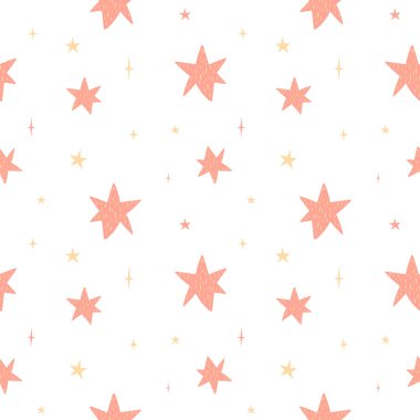 Arkaplan, duvar kağıdı, baskı, tekstil tasarımı, battaniye deseni, dekor gibi yıldızlarla kusursuz vektör deseni. Şık biçimdeki yıldız deseni.