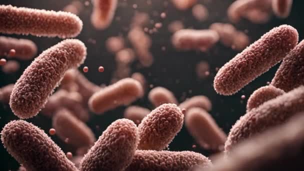 Animasyon Yakın Plan Mikrobiyoloji Arka Planına Yayılmış Bir Virüs Grubu — Stok video