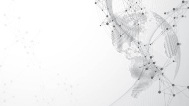 Küresel iletişim ağı illüstrasyonu. Küresel sektörde sosyal ağ iletişimi. Büyük veri görselleştirmesi. İnternet teknolojisi.