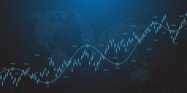 Gri arkaplandaki finansal veri grafiği çizelgesi. Rapor ve yatırım için şamdan şeması olan iş geçmişi. Finansal piyasa ticaret kavramı
