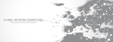 Küresel ağ geçmişi. Küresel iş konseptinde sosyal ağ iletişimi. Büyük veri görselleştirmesi. İnternet teknolojisi. Vektör illüstrasyonu