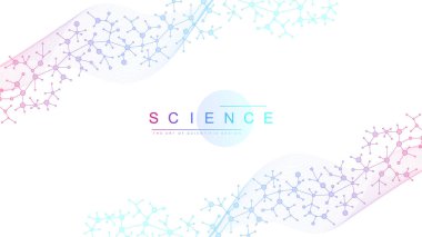Moleküler soyut yapı arka planı. Molekül DNA 'lı bilimsel vektör çizimi. Pankart şablonu veya başlığı için tıbbi, bilim ve teknoloji kavramı