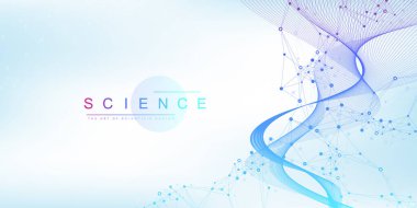 Birbirine bağlı çizgi ve noktaların olduğu soyut arkaplan numaraları, dalga akışı. Dijital sinirsel ağlar. Sunumunuz için ağ ve bağlantı arka planı. Grafik çokgen arkaplan. Vektör illüstrasyonu