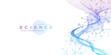 Moleküler soyut yapı arka planı. Molekül DNA 'lı bilimsel vektör çizimi. Pankart şablonu veya başlığı için tıbbi, bilim ve teknoloji kavramı