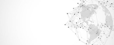 Küresel ağ bağlantısı kavramı. Küresel iş konseptinde sosyal ağ iletişimi. Büyük veri görselleştirmesi. İnternet teknolojisi çizimi