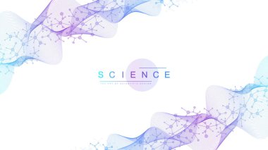 Moleküler soyut yapı arka planı. Molekül DNA 'lı bilimsel vektör çizimi. Pankart şablonu veya başlığı için tıbbi, bilim ve teknoloji kavramı