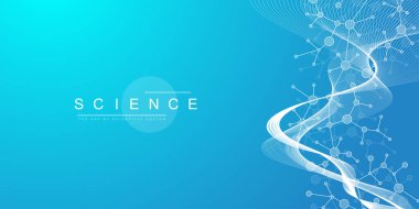 Moleküler soyut yapı arka planı. Molekül DNA 'lı bilimsel vektör çizimi. Pankart şablonu veya başlığı için tıbbi, bilim ve teknoloji kavramı