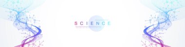 Moleküler soyut yapı arka planı. Molekül DNA 'lı bilimsel vektör çizimi. Pankart şablonu veya başlığı için tıbbi, bilim ve teknoloji kavramı
