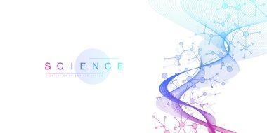 Moleküler soyut yapı arka planı. Molekül DNA 'lı bilimsel vektör çizimi. Pankart şablonu veya başlığı için tıbbi, bilim ve teknoloji kavramı
