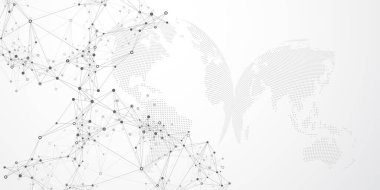 Genel ağ bağlantı pankartı tasarım şablonu. Küresel iş konseptinde sosyal ağ iletişiminin başı. Büyük veri görselleştirmesi. İnternet teknolojisi.