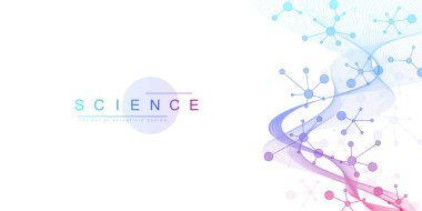 Bilimsel Araştırma ve Gen genetiği, Sağlık ve Tıp Tasarımı için Deoksiribonükleik Asit Yapısı ve Hücre Molekülleri ile DNA Soyut Arkaplan.