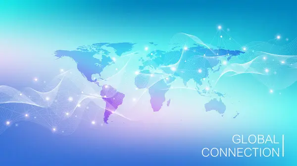 グローバルネットワーク接続バナーデザインテンプレート グローバルビジネスコンセプトにおけるヘッダーソーシャルネットワークコミュニケーション ビッグデータの可視化 インターネット技術 — ストックベクタ