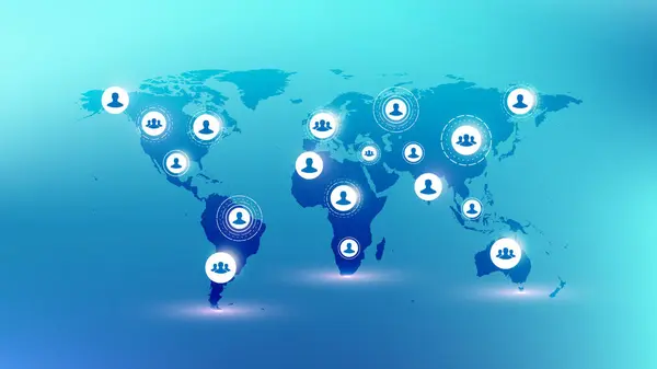 グローバルネットワーク接続バナーデザインテンプレート グローバルビジネスコンセプトにおけるヘッダーソーシャルネットワークコミュニケーション ビッグデータの可視化 インターネット技術 — ストックベクタ