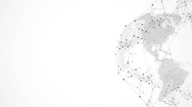 Genel ağ bağlantı pankartı tasarım şablonu. Küresel iş konseptinde sosyal ağ iletişiminin başı. Büyük veri görselleştirmesi. İnternet teknolojisi.